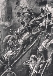 Die Connaught Rangers beim Sturm auf Ciudad Rodrigo, 19. Januar 1812, Illustration aus 